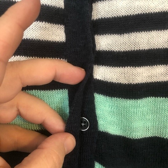 M by MICHAEL STARS Size 1 XS Blue White Mint Green Striped Cardigan Cotton Soy - Picture 3 of 9
